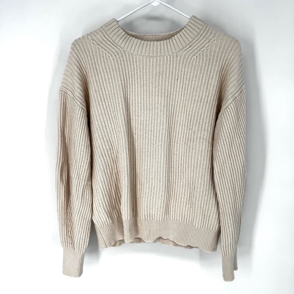 Everlane 100% organic cotton, minimalist normcore Cream knit Sweater - Picture 3 of 8